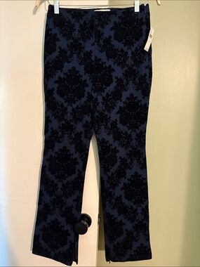 Anthropologie Blue and Black Damask Tailored Leggings